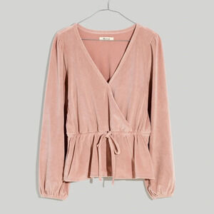 NWT Madewell Corduroy Tie Front Faux Wrap Top Blush Pink Small